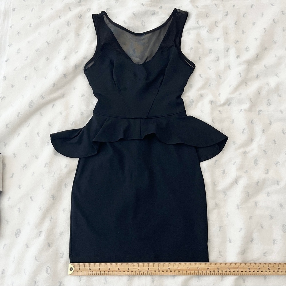 Bebe Glam Black Sleeveless Peplum Cocktail Dress w/ Illusion Neckline - XXS - Picture 13 of 13